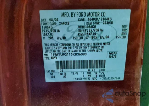 2005 Ford Escape Xlt z USA, uszkodzony, nr VIN 1FMYU93115KB36080